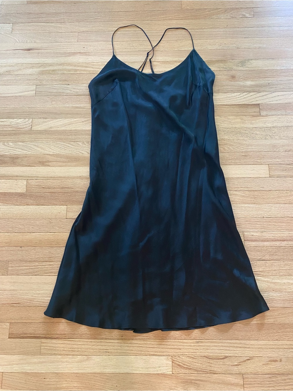 Y2K Victoria Secret bias cut cross back black silk slip whimsigoth minidress M
